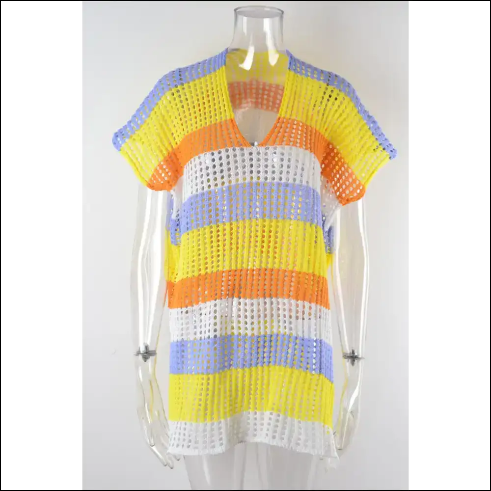 Slit Color Block V-neck Cover-up - Yellow / one Size - Cover-ups