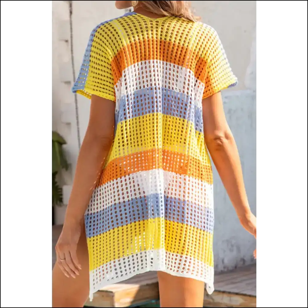 Slit Color Block V-neck Cover-up - Yellow / one Size - Cover-ups