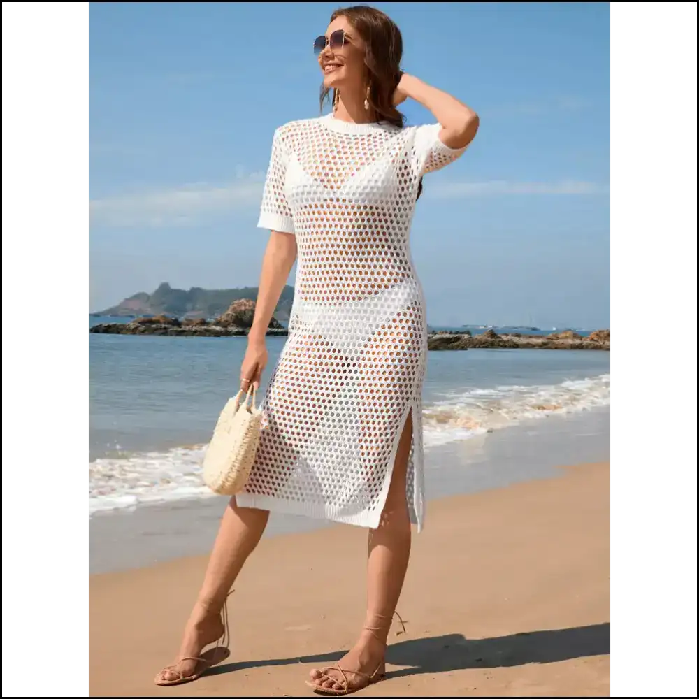 Chic Slit Openwork Round Neck Cover-up - Cover-ups