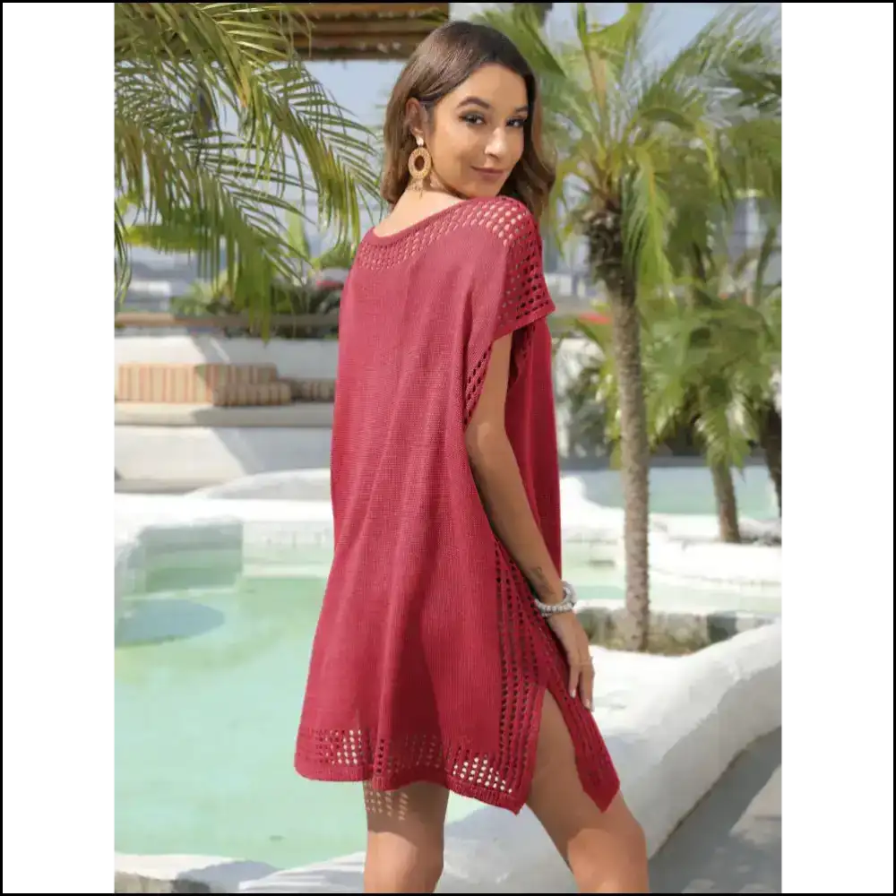 Slit Openwork V-neck Cover-up - Cover-ups