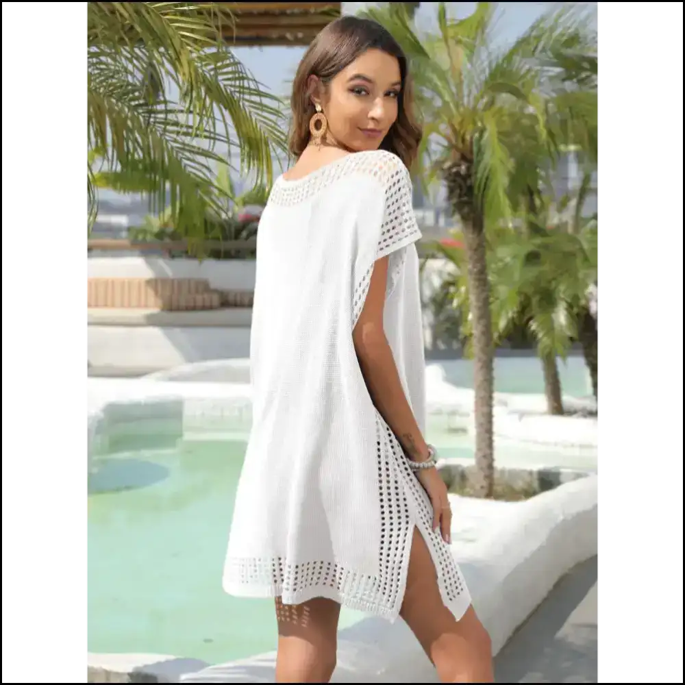 Slit Openwork V-neck Cover-up - Cover-ups