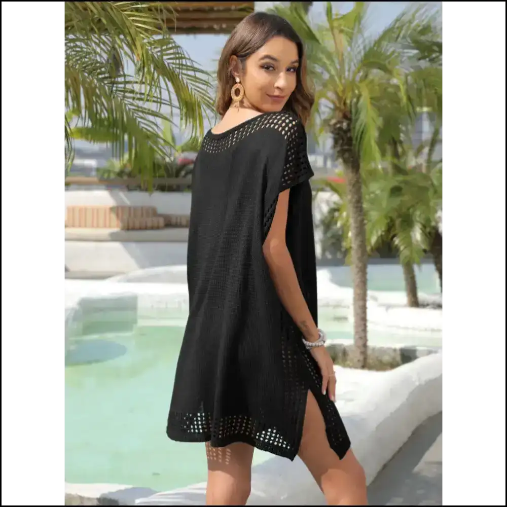 Slit Openwork V-neck Cover-up - Cover-ups