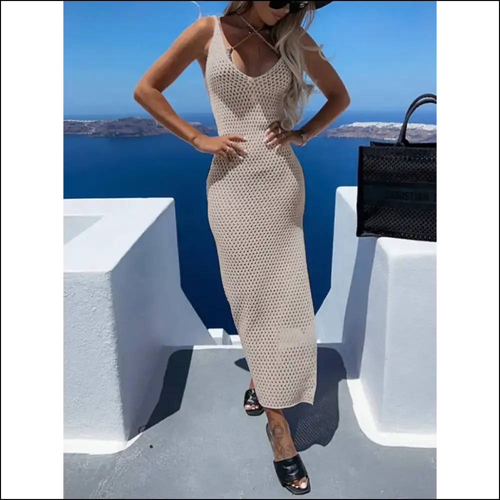 Slit Openwork V-neck Sleeveless Cover Up - Cover-ups