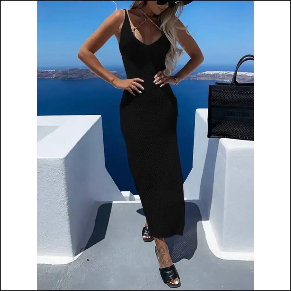 Slit Openwork V-neck Sleeveless Cover Up - Cover-ups