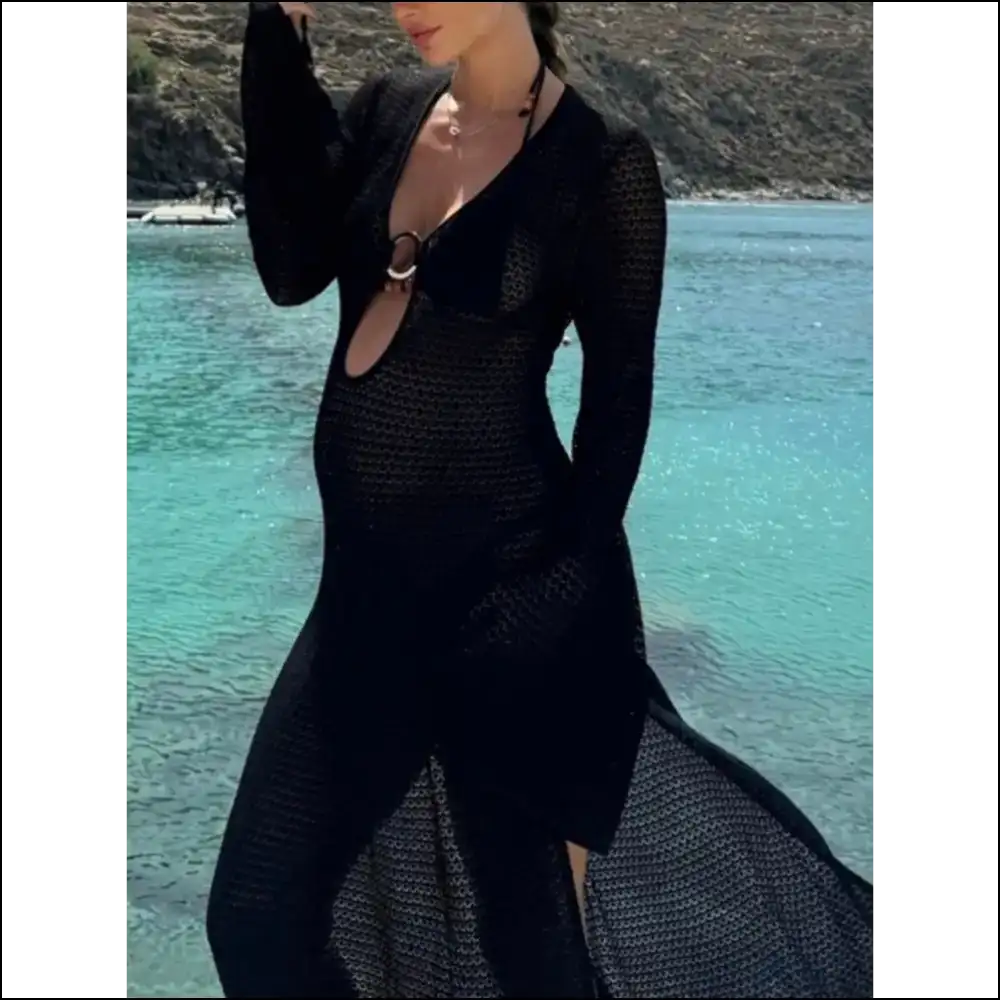Unleash your Inner Goddess in our Sheer Slit Plunge Flare Dress ✨ - Cover-ups