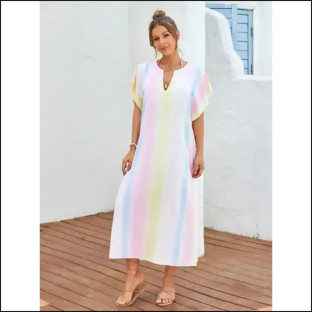Slit Striped Notched Cover-up: Because who Needs Clothes Anyway? 😂 - Multicolor / one Size - Cover-ups