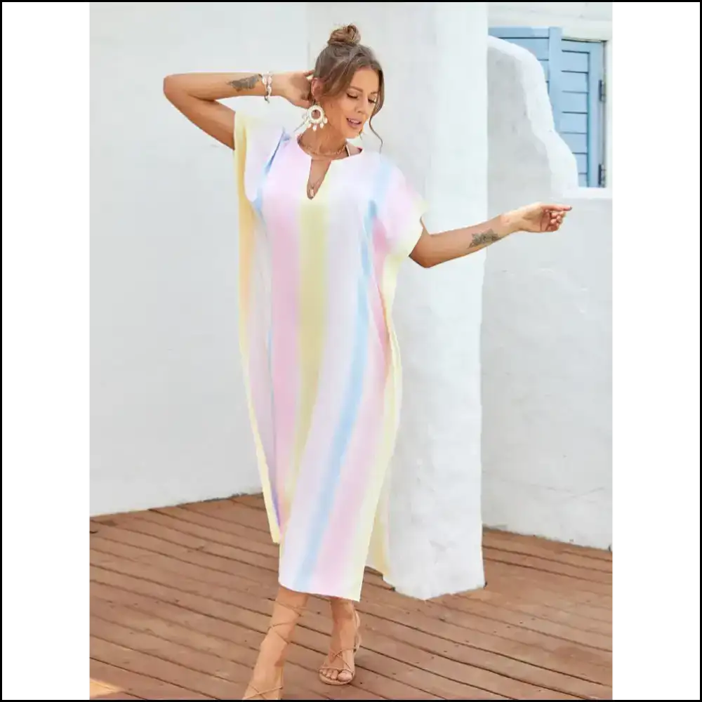 Slit Striped Notched Cover-up: Because who Needs Clothes Anyway? 😂 - Multicolor / one Size - Cover-ups