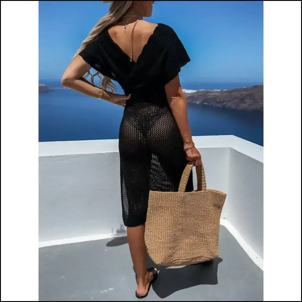 Ditch the Drama: Slit Surplice Cap Sleeve Cover-up for Poolside Queens ππ - Cover-ups