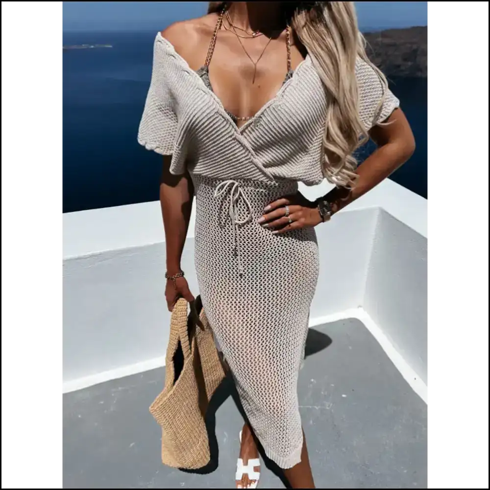 Ditch the Drama: Slit Surplice Cap Sleeve Cover-up for Poolside Queens ππ - Cover-ups