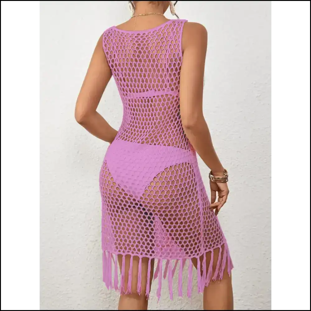 Chic Tassel Hem Hollow out Sleeveless Cover Up - Cover-ups