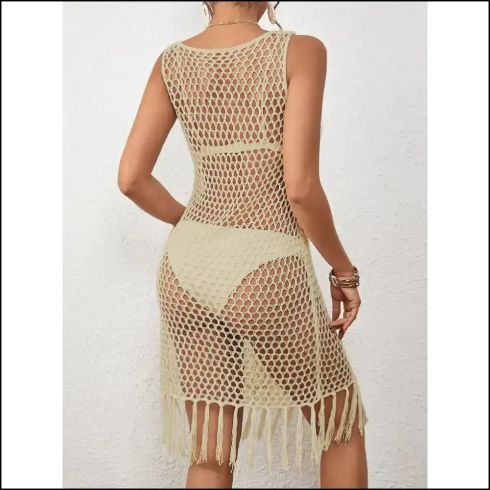 Chic Tassel Hem Hollow out Sleeveless Cover Up - Cover-ups