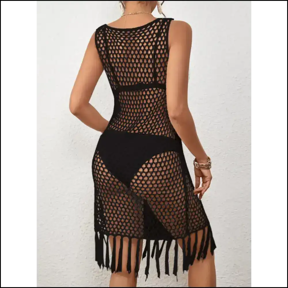 Chic Tassel Hem Hollow out Sleeveless Cover Up - Cover-ups