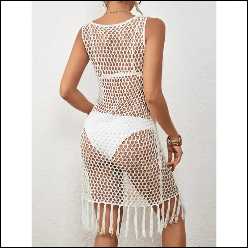 Chic Tassel Hem Hollow out Sleeveless Cover Up - Cover-ups