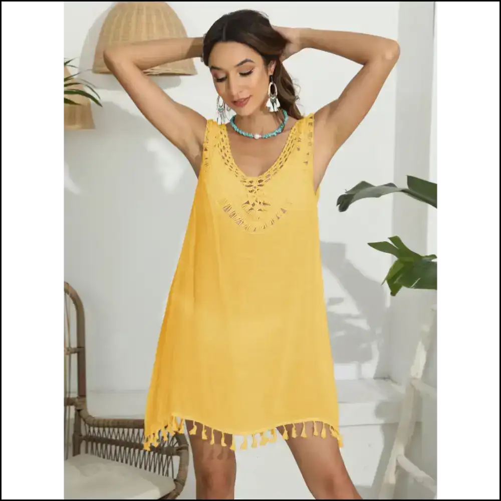 Tassel Scoop Neck Cover-up: Dress Up for Sunbathing and Hiding Bad Decisions! π - Gold / one Size - Cover-ups