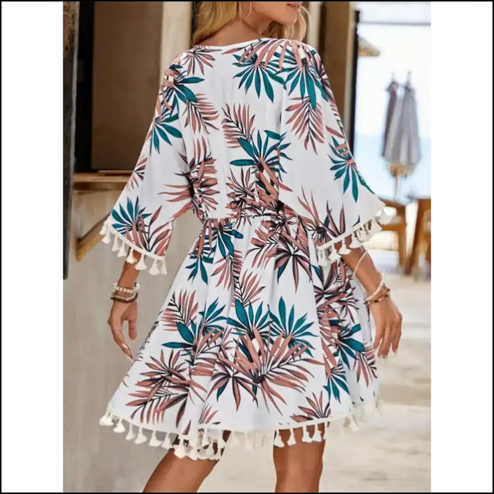 Tassel Tied Printed Half Sleeve: Beach Chic for Clumsy Sunkissed Moments! ππ - White / one Size - Cover-ups