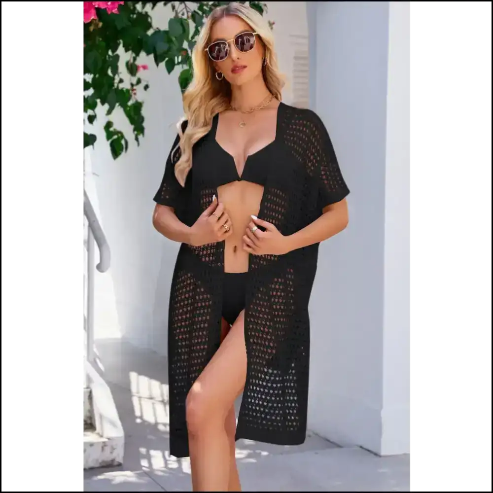 Tie Waist Cover-up: Because Even your Tan Needs a Fashion Statement! πββοΈβ¨ - Black / l - Cover-ups