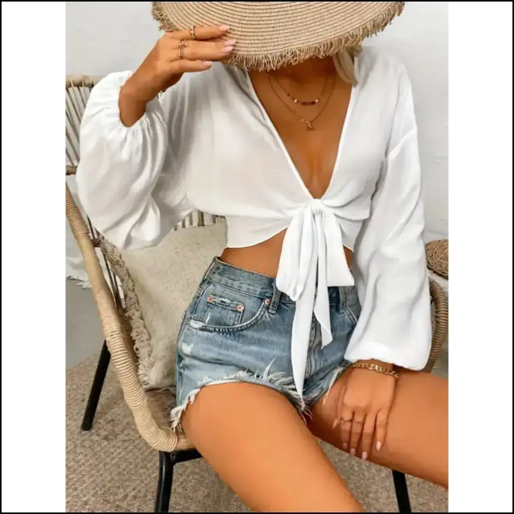 Playful Tied V-neck Cropped Cover-up - Cover-ups