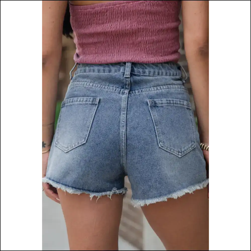 Dusk Blue Pearl Beaded Denim Shorts