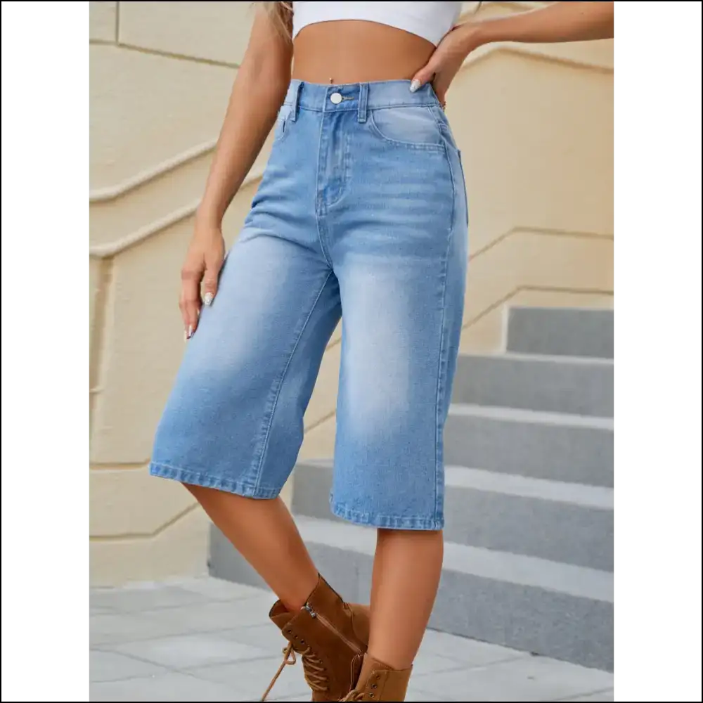 High Waist Denim Shorts with Pockets for Women