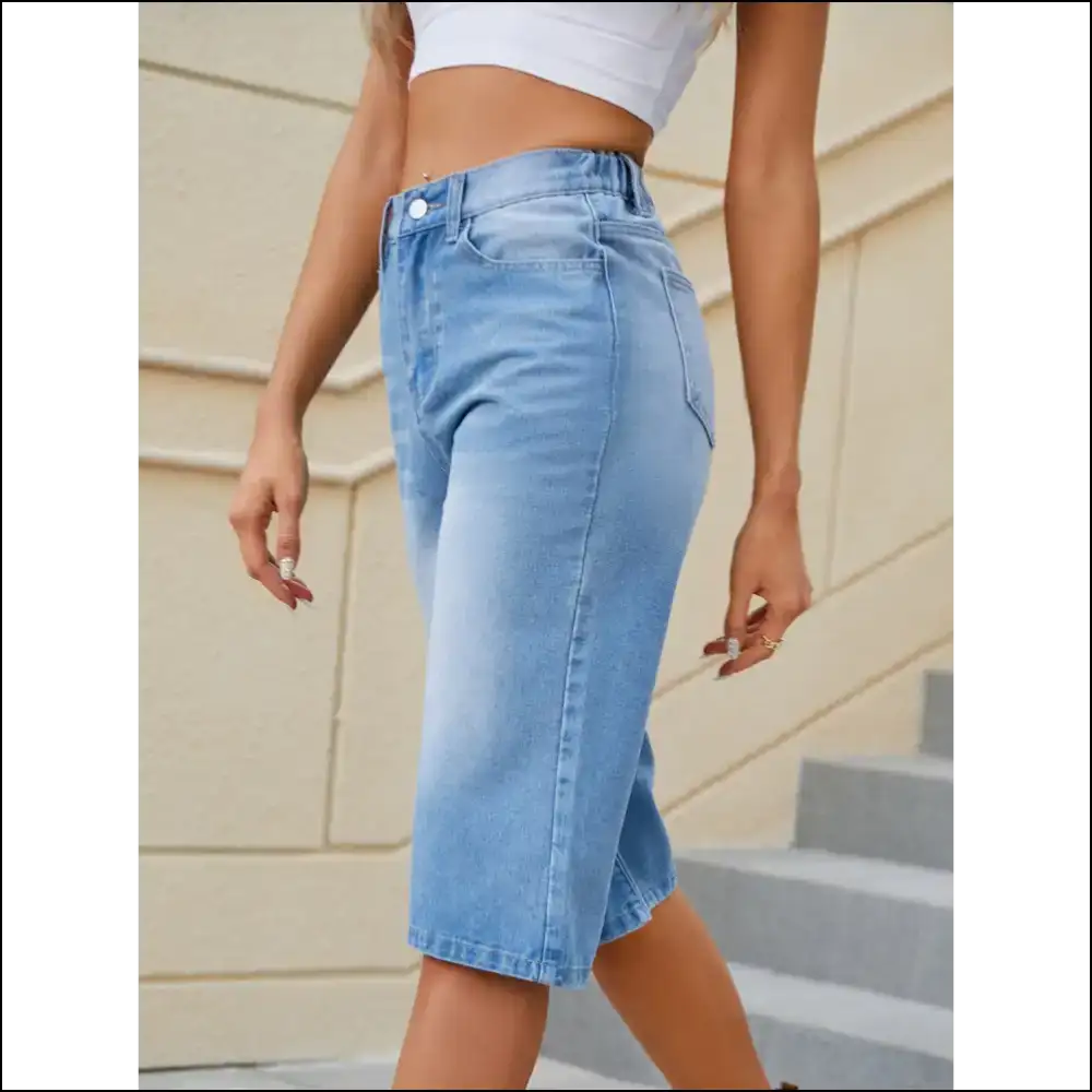 High Waist Denim Shorts with Pockets for Women