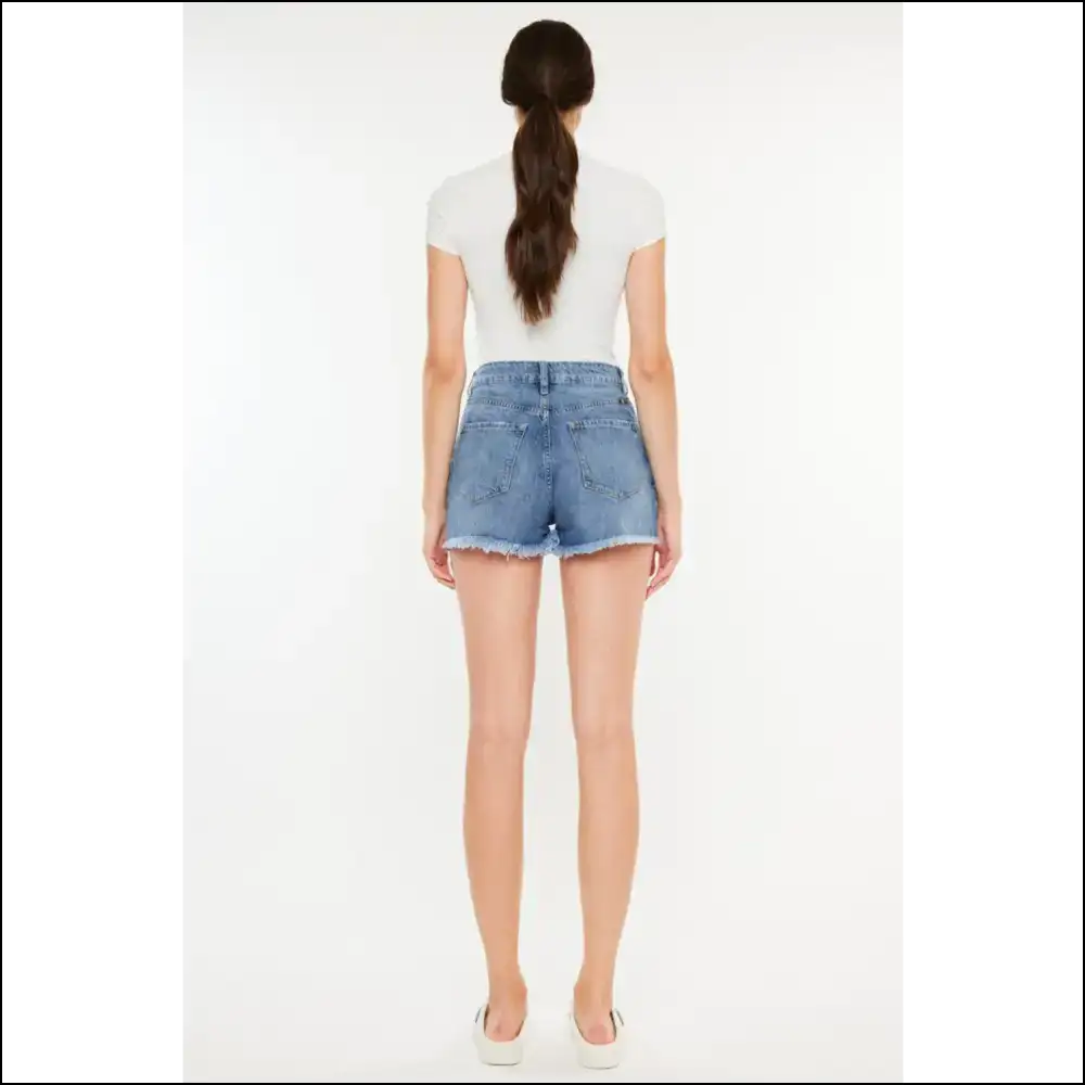 Kancan Distressed Raw Hem High Waist Denim Shorts