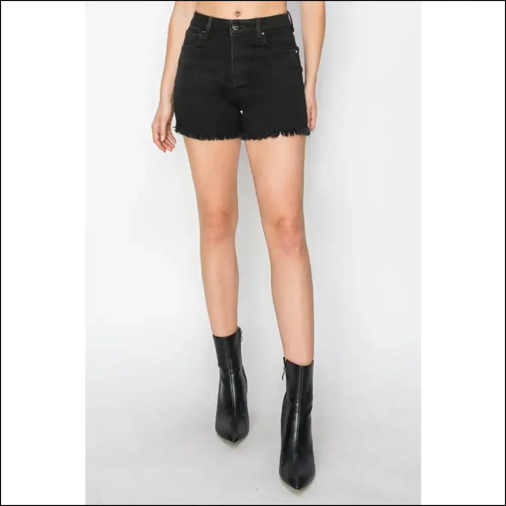 Risen High Waist Raw Hem Denim Shorts