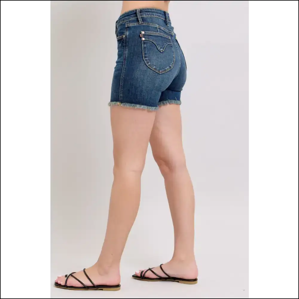 Judy Blue Tummy Control Fray Hem & Shield Back Pockets Denim Shorts