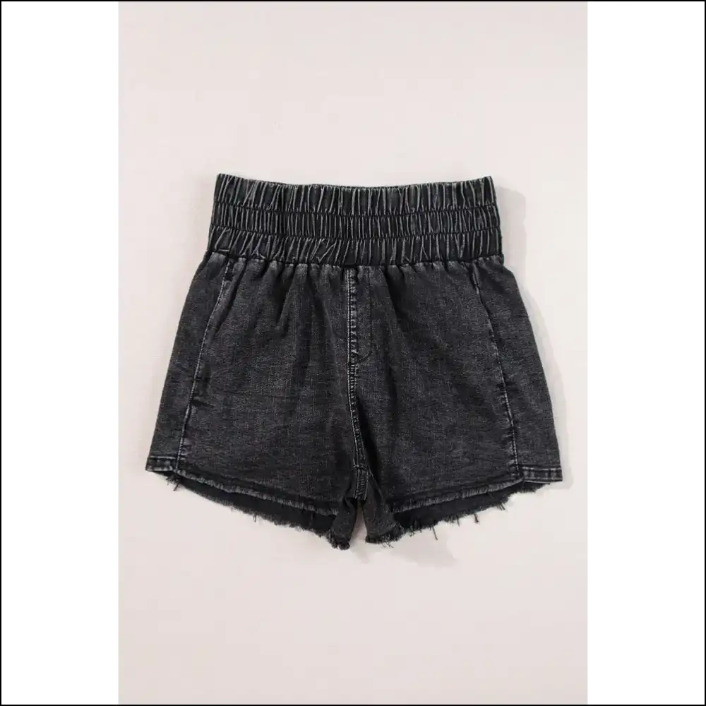 Trendy High Waist Raw Hem Denim Shorts Black / 6
