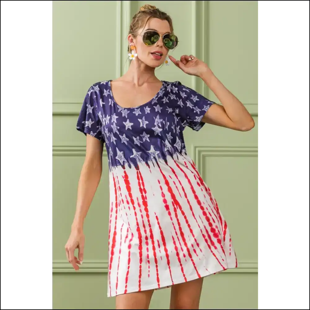 Patriotic Chic: Bibi American Flag Tee Dress - Dresses