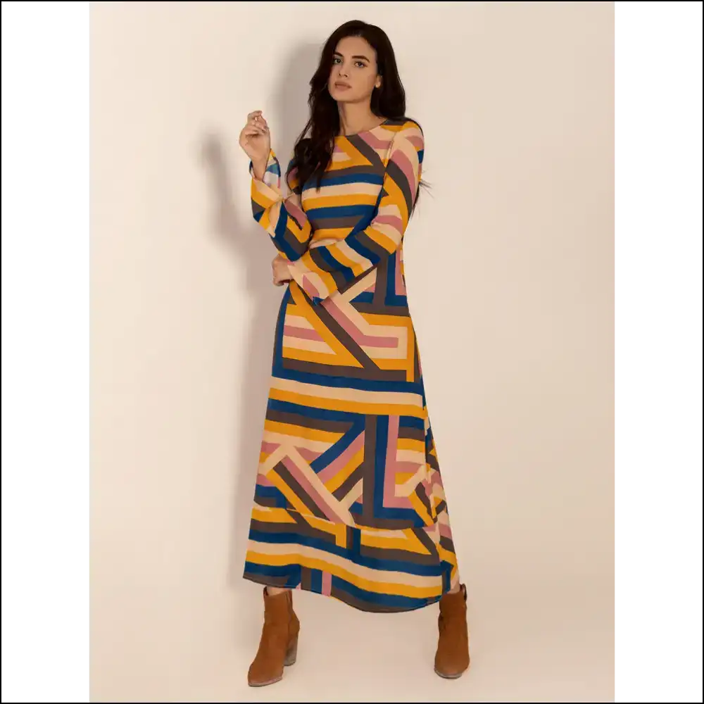 Chic Contrast Round Neck Flare Sleeve Midi Dress - Dresses