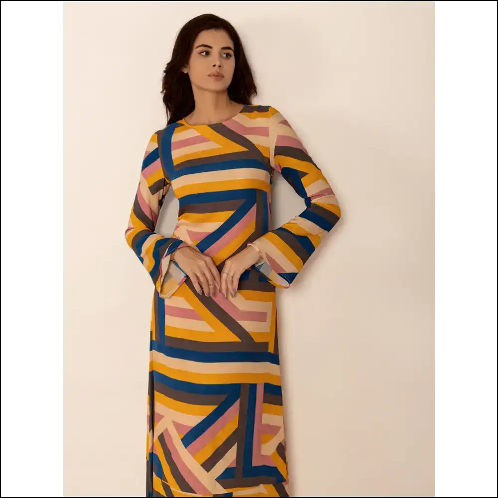 Chic Contrast Round Neck Flare Sleeve Midi Dress - Dresses