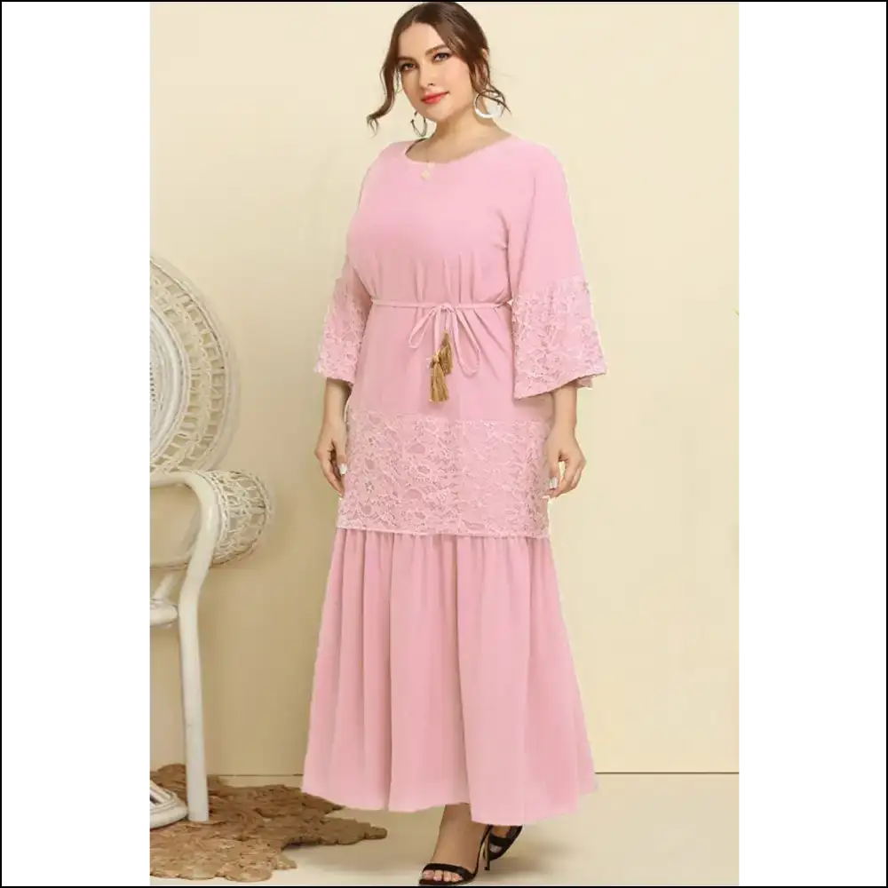 Chic Plus Size Spliced Lace Tassel Dress - Dresses