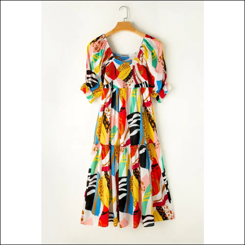 Chic Printed Square Neck Midi Dress - Dresses