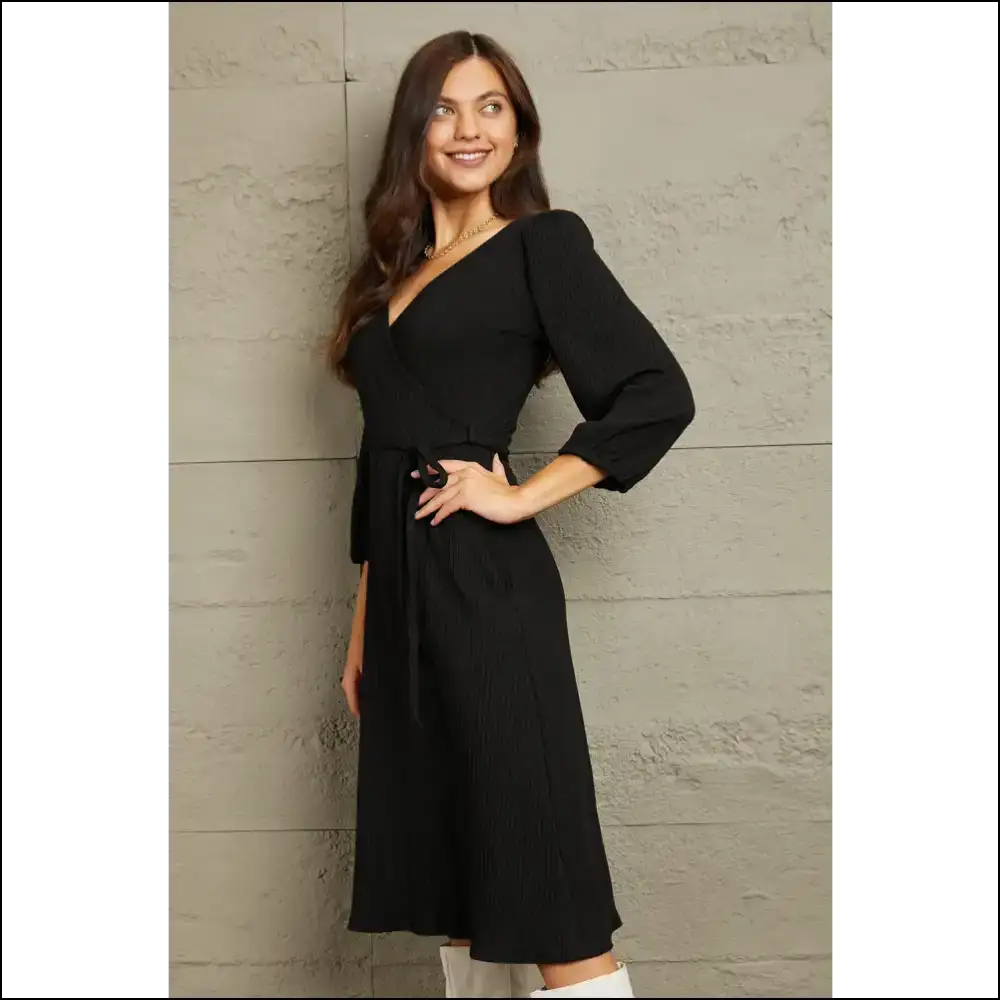 Culture Code Surplice Flare Ruching Midi Dress - Black / s - Dresses