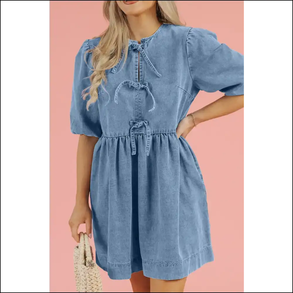 Chic Bowknot Denim Dress - Medium / l - Dresses