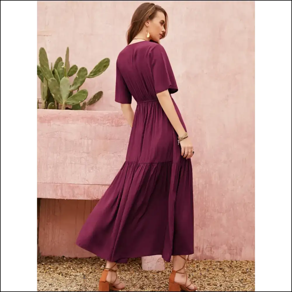 Chic Openwork V-neck Flare Sleeve Dress - Dresses