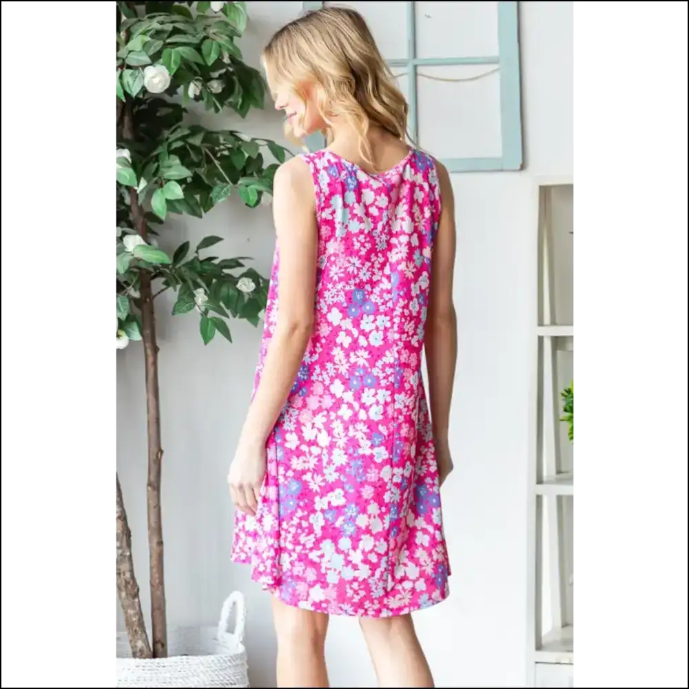 Heimish Floral V-neck Tank Dress with Pockets - Dresses