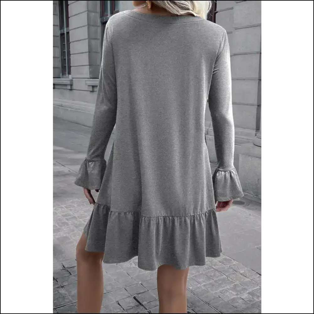 Ivy Lane V-neck Flounce Sleeve Ruffle Hem Mini Dress - Dresses