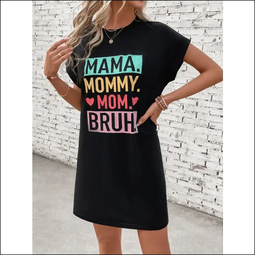 Letter Graphic Short Sleeve Mini Tee Dress - Dresses