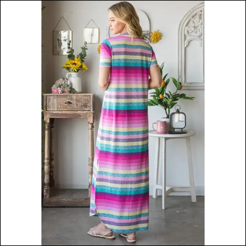 Heimish Striped Short Sleeve Maxi Tee Dress - Dresses
