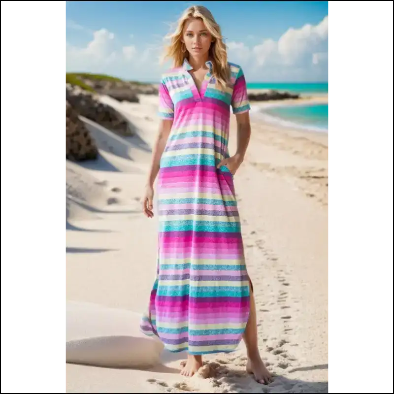 Heimish Striped Short Sleeve Maxi Tee Dress - Dresses