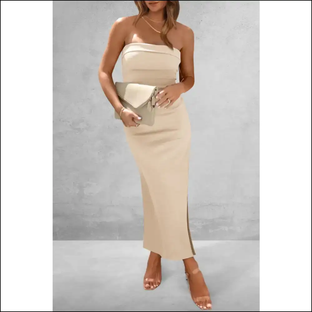 Chic Slit Tube Midi Dress - Tan / 2xl - Dresses