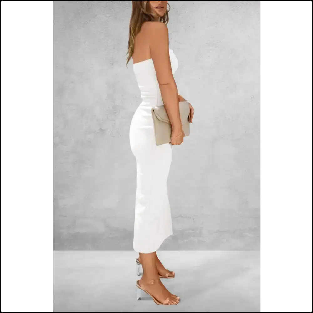 Chic Slit Tube Midi Dress - White / s - Dresses