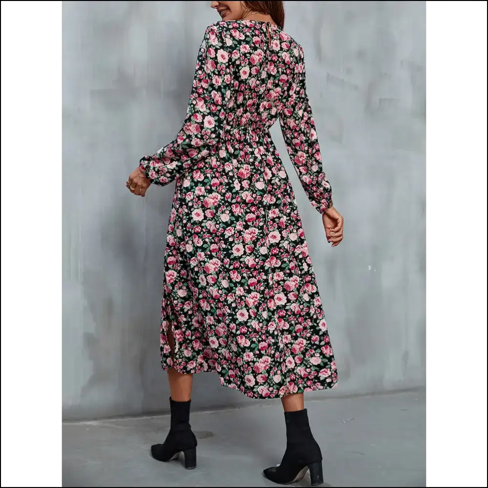 Perfee Floral V-neck Slit Midi Dress - Dresses