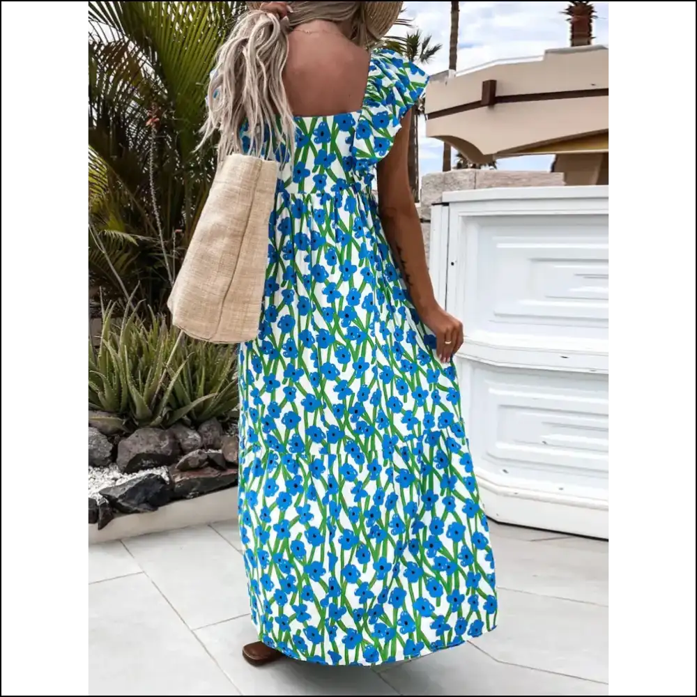 Ruffled Printed Cap Sleeve Midi Dress - Dresses