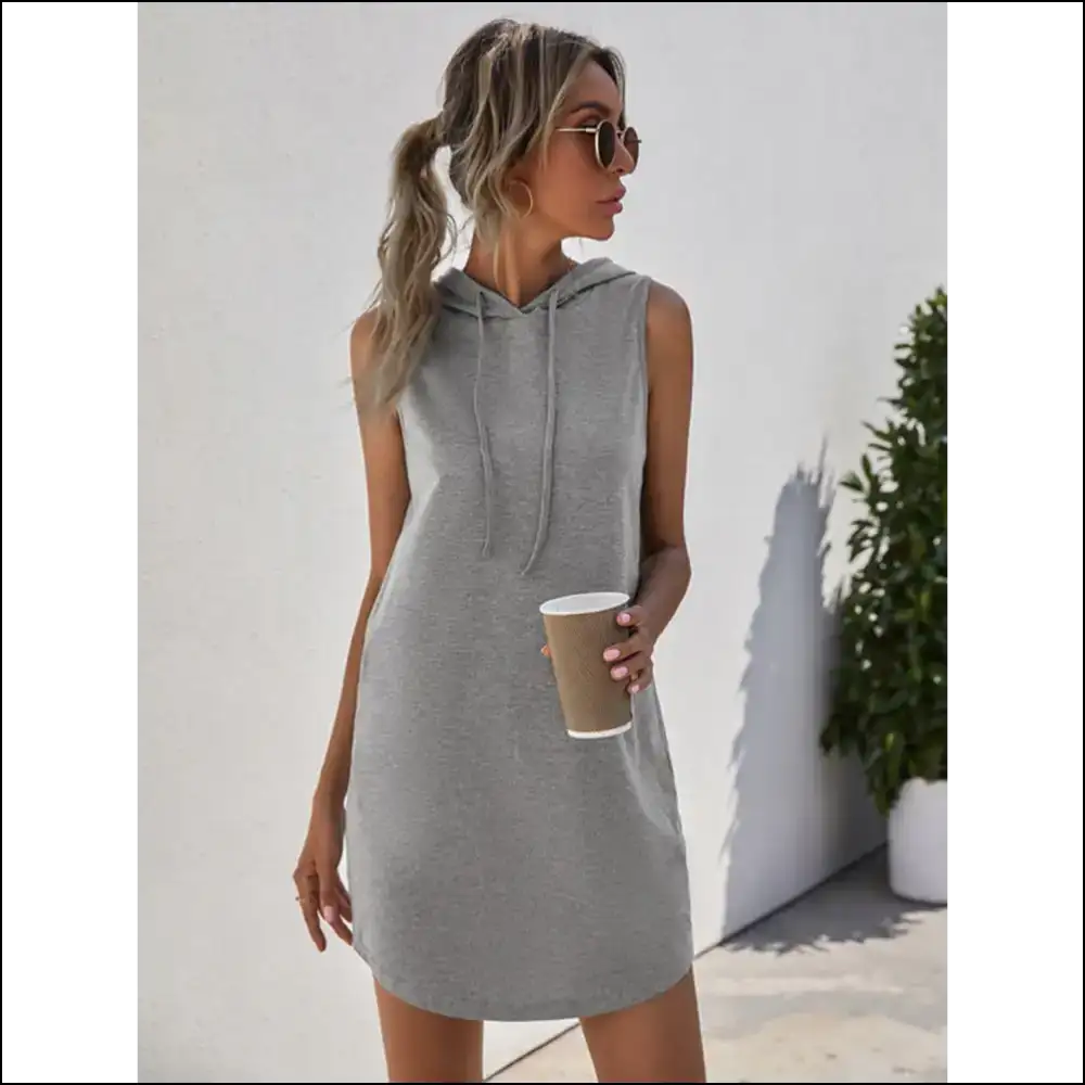 Chic Drawstring Sleeveless Hooded Mini Dress - Dresses