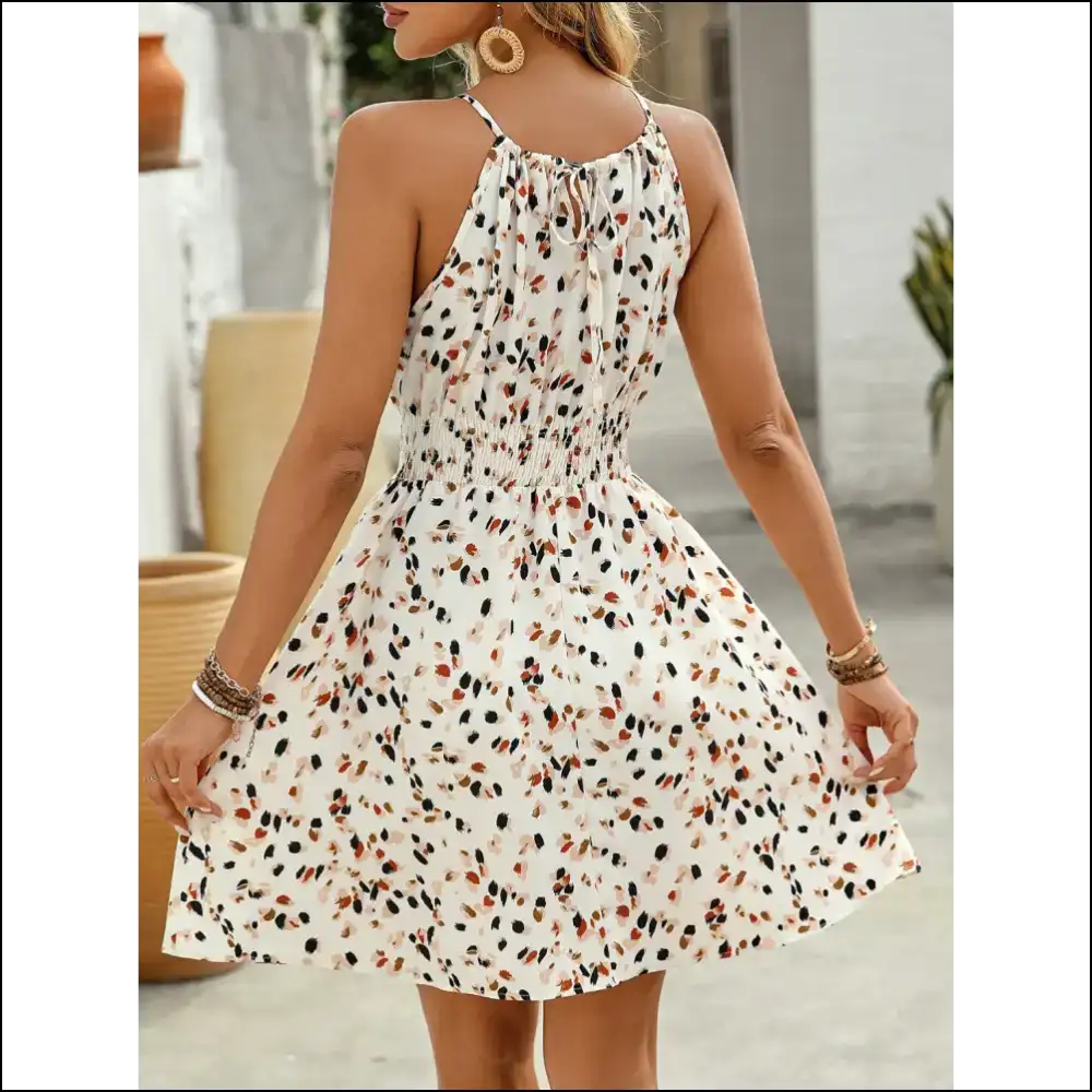Grecian Neck Smocked Mini Dress - Dresses