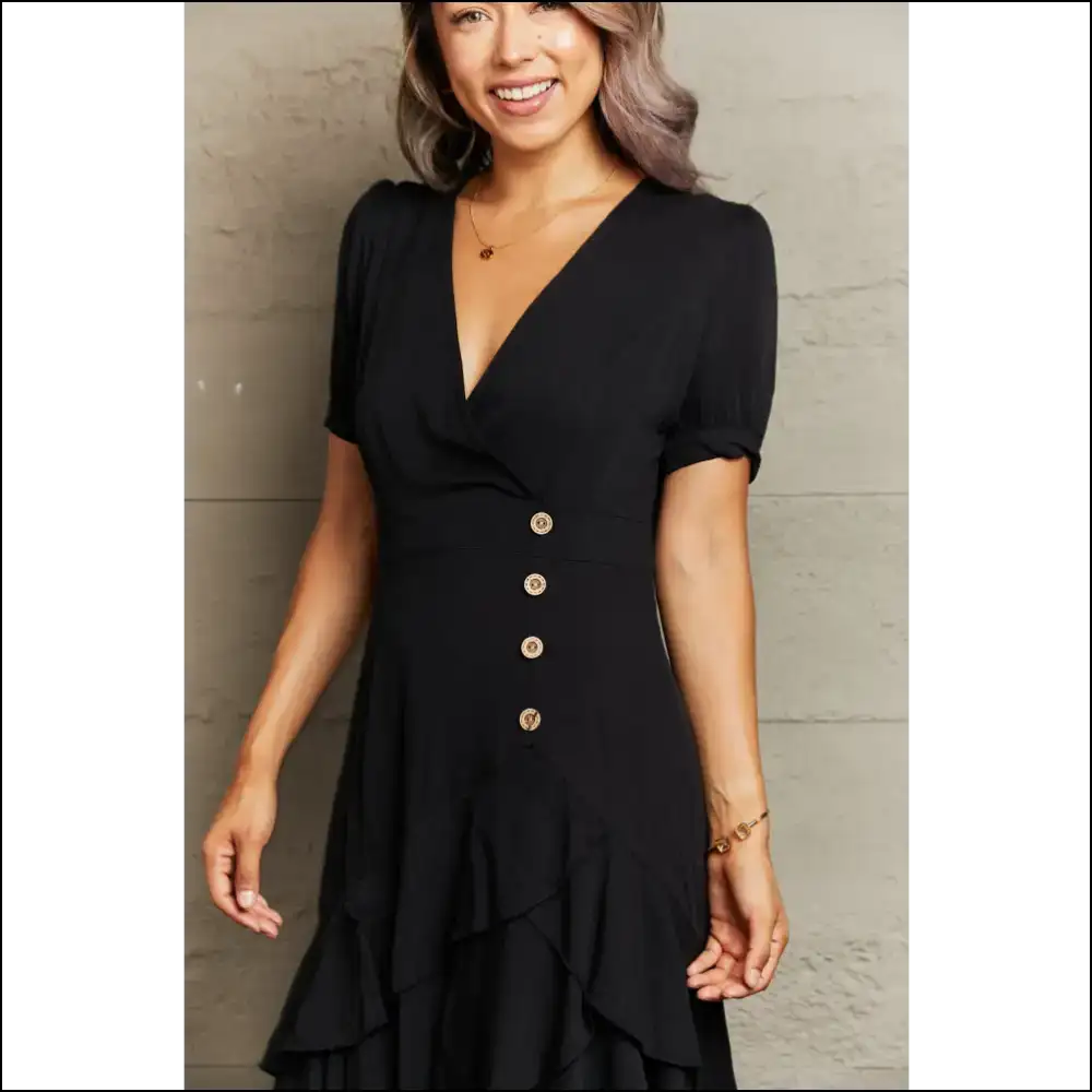 Perfee Ruffle Hem Surplice Dress - Dresses