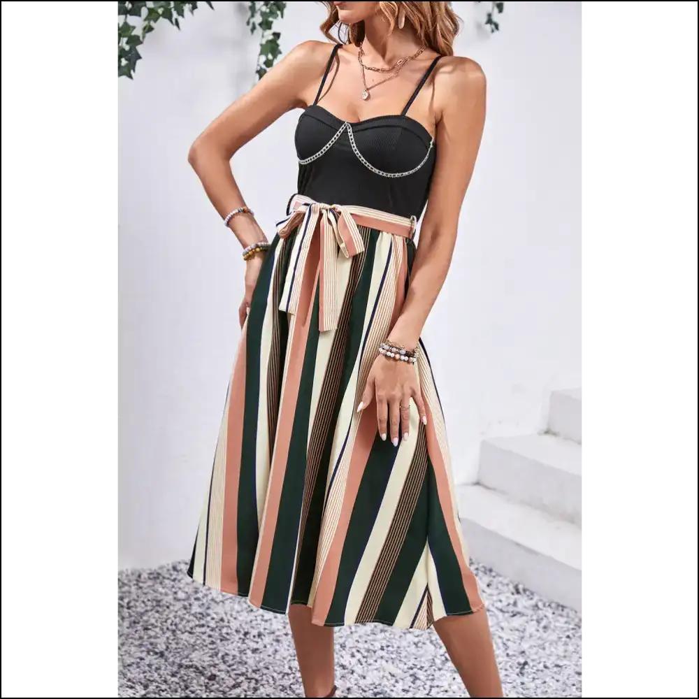 Playful Perfee Tied Striped Spaghetti Strap Dress Dresses