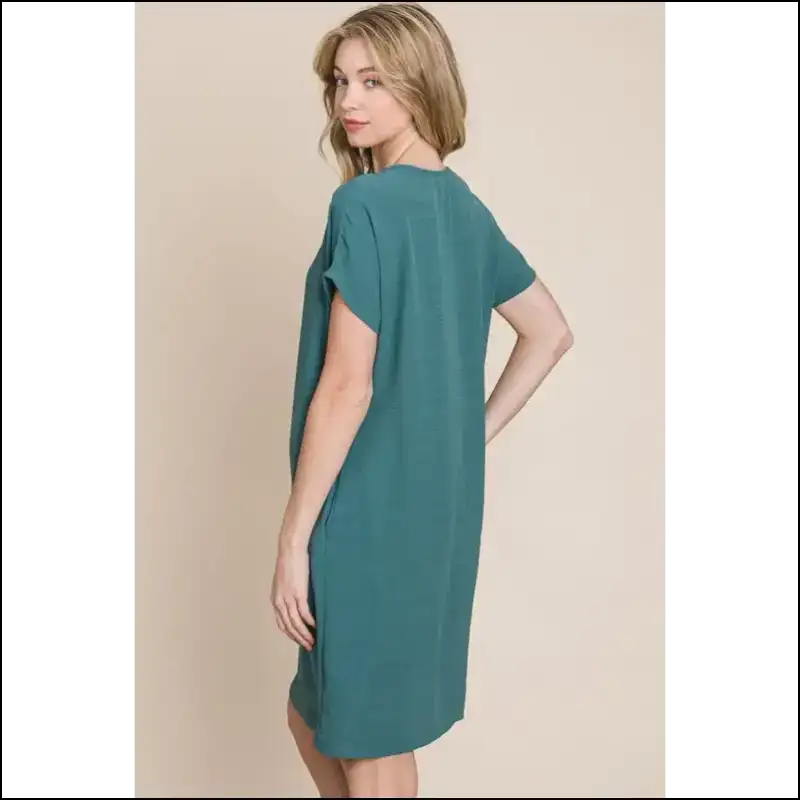 Bombom V-neck Short Sleeve Dress with Pockets - Dresses